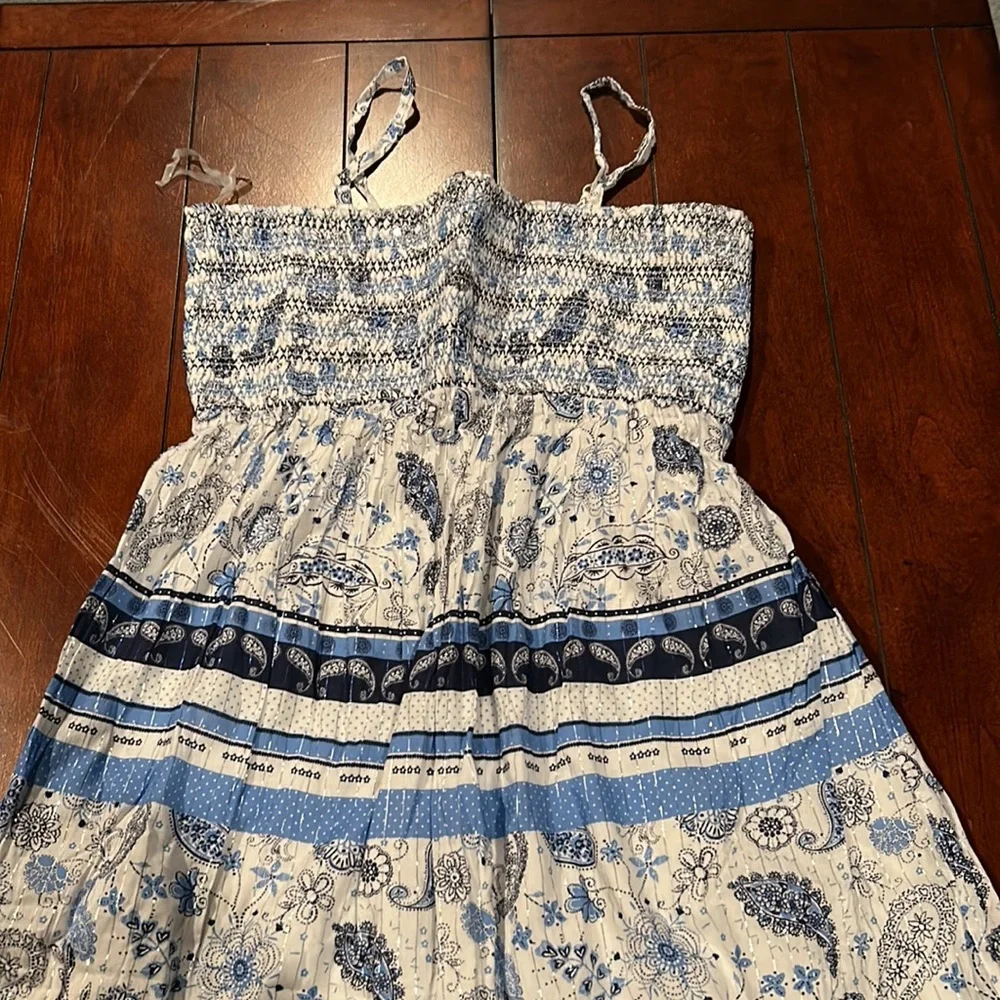 NWT Justice Maxi Dress Blue White Silver Metallic Stretchy Bodice Size 20